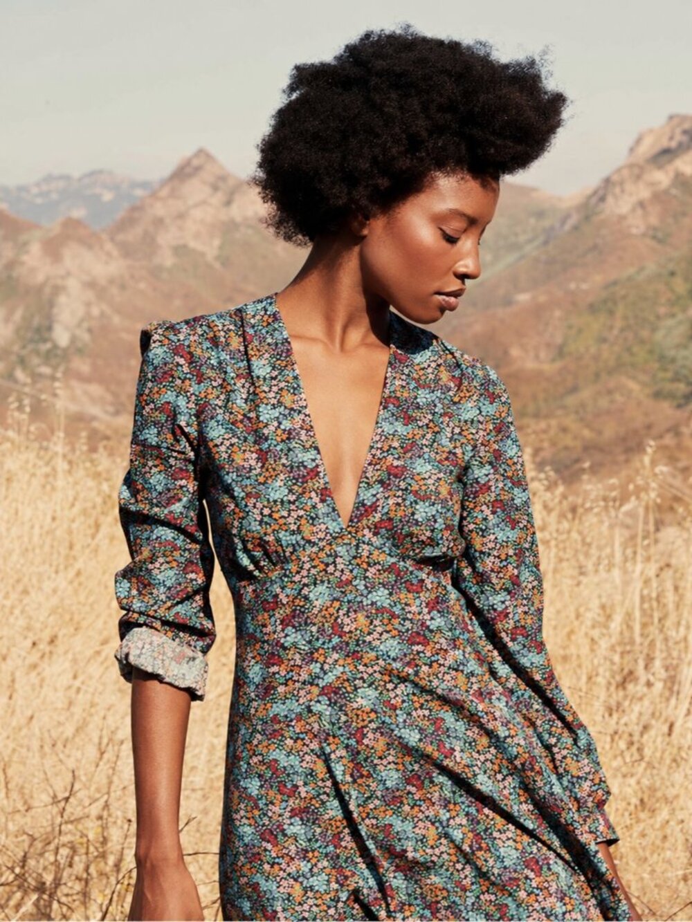 Doen Charleston Dress in Navy Lady Bird‎ Floral Size XS Blue Midi Maxi NWT
